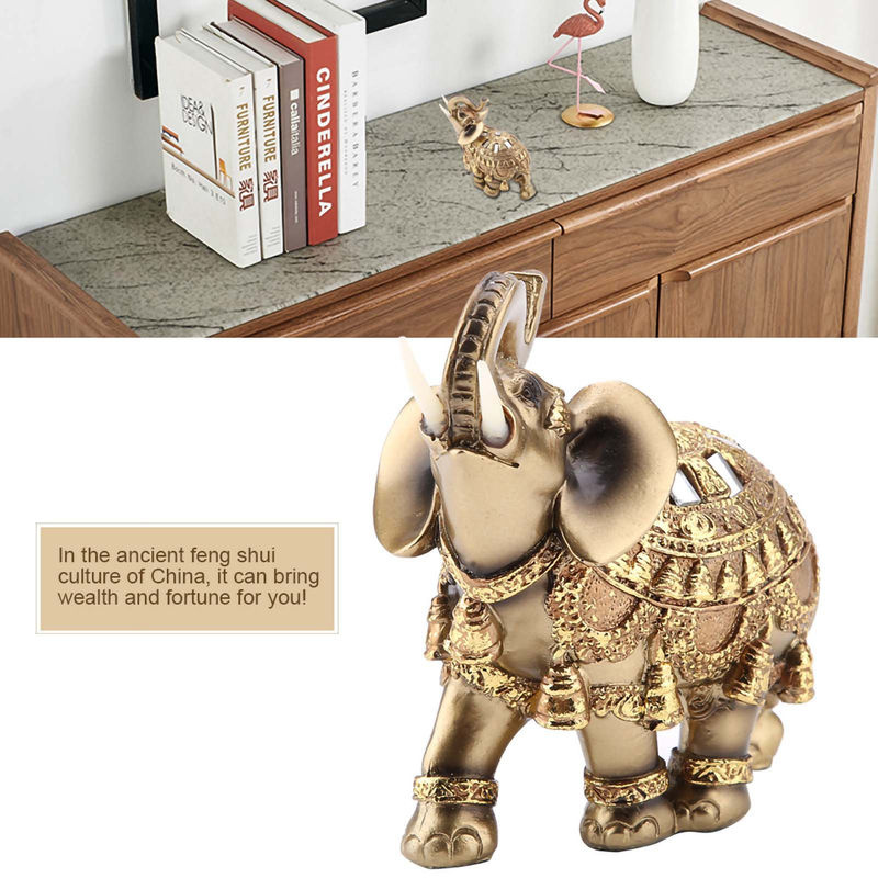 Tooarts Elefantenstatue in Gold als Feng Shui Glücksbringer aus Kunstharz für deine Heimdekoration - Bild 3