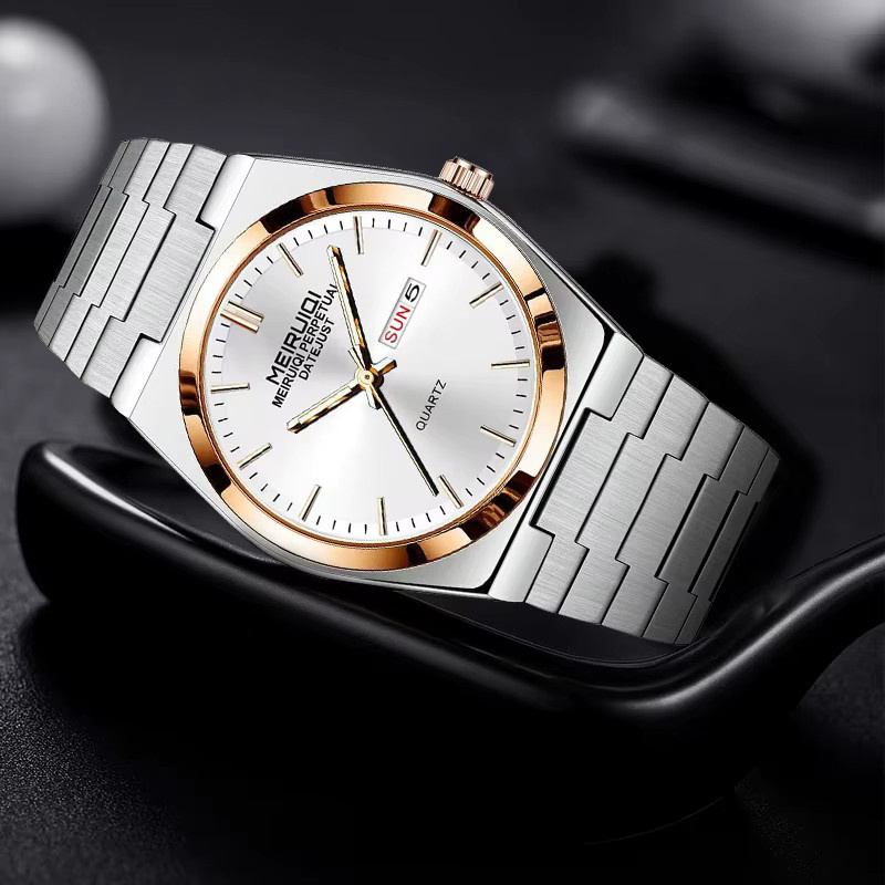 MEIRUIQI Armbanduhr Quarz, Edelstahl, Silber, Herren, Wochentag - Bild 2