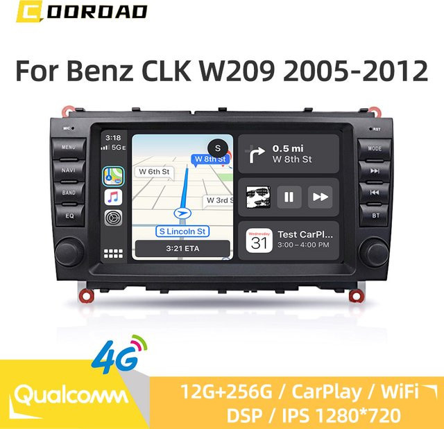 COOROAD Android 13 DSP Stereo Autoradio für Mercedes Benz CLK W209 mit CarPlay, 4G, WiFi, GPS und Navigation in Schwarz - Bild 1