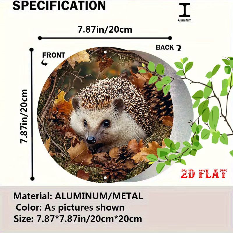 Potdemiel Rundes Aluminiumschild Vintage Igel und Herbstblätter Durchmesser: 19,99 cm - Bild 2