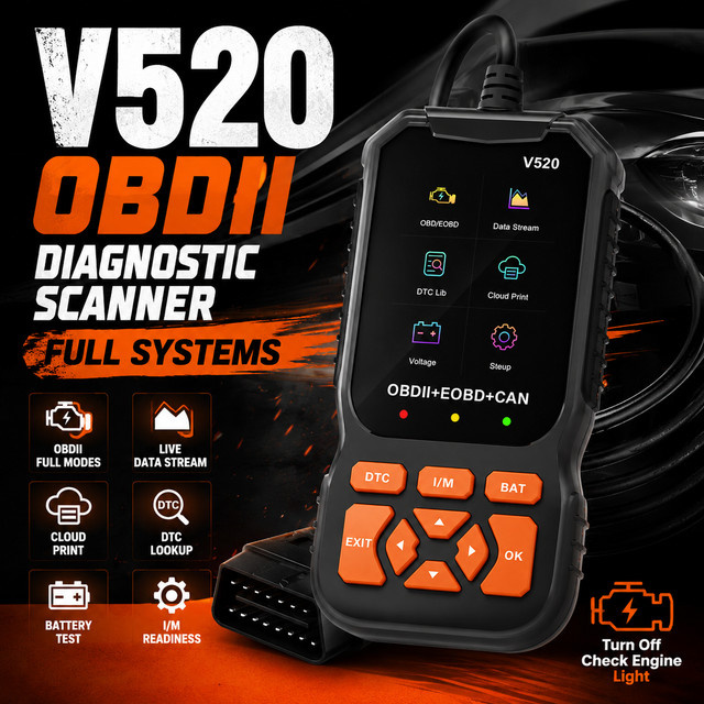 Jexiwe V520 OBD2 Auto-Diagnosescanner in Schwarz mit Echtzeit-Datenübertragung und Fehlercode-Lesegerät für professionelle Reparaturen - Bild 1