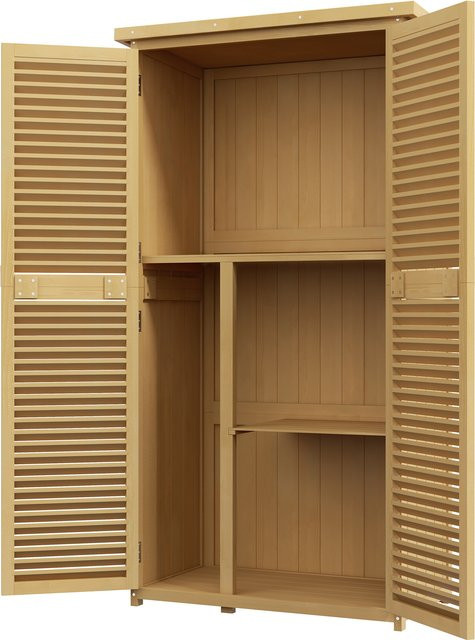 Outsunny Gartenschrank aus Kiefernholz mit Asphaltdach und Lamellentür in Hellgelb, H x B x T: 160 x 87 x 46,5 cm - Bild 1