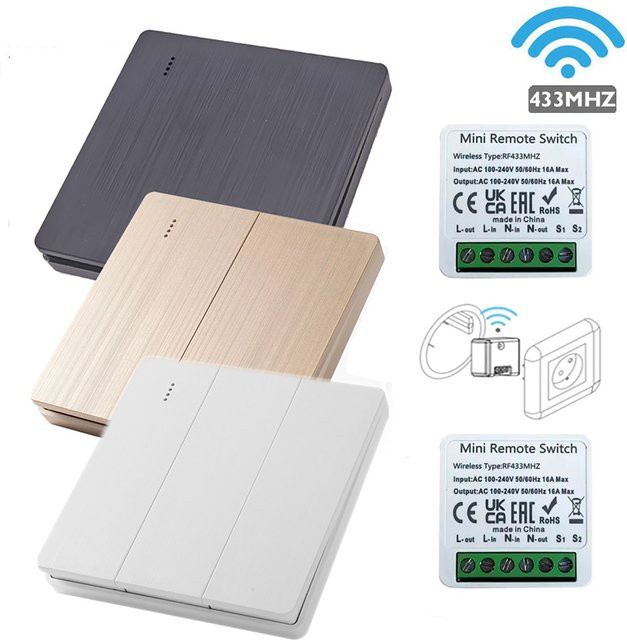 AXUS RF 433MHz Wandpanel Fernbedienung Typ 86er für Smart Switch 1 2 3 Kanal zur Steuerung von LED-Licht und Ventilatoren, Schwarz - Bild 1