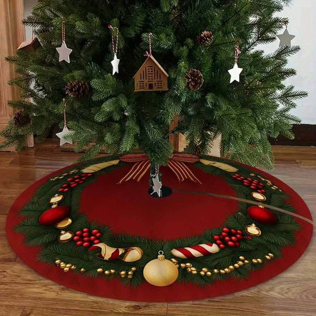 VIKAMA Weihnachtsbaum Kleid mit floralem Muster und bunten Kugeln, rot, Textil, Durchmesser: 90 cm - Bild 1