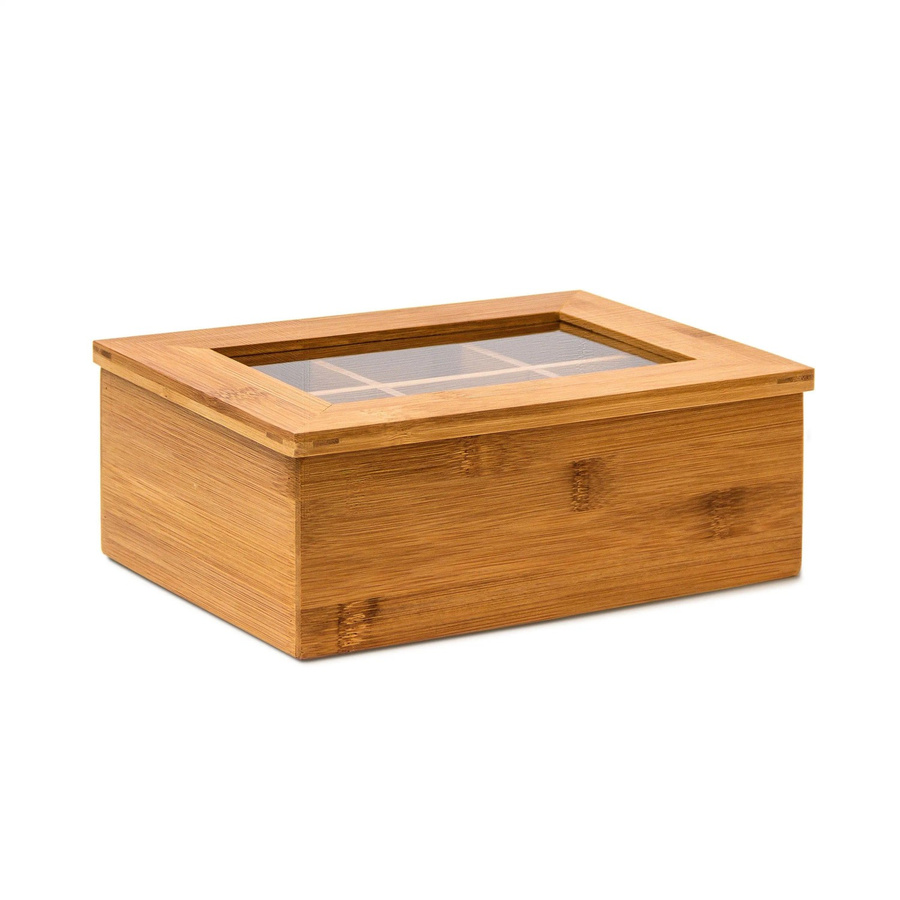 Relaxdays Teebox aus Bambus in Natur mit 6 Fächern und luftdichtem Verschluss, B/T/H: 22 x 16 x 9 cm - Bild 2