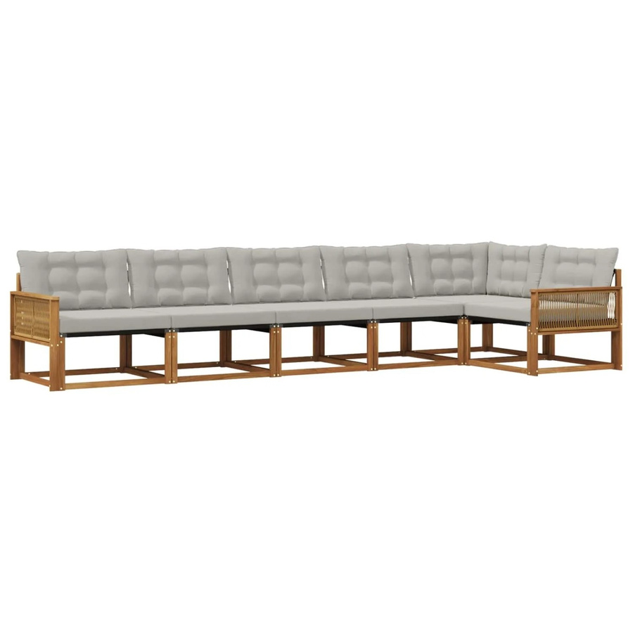 vidaXL Outdoor-Sofagarnitur L-Form aus Akazienholz mit Kissen in Beige und Grau - Bild 2