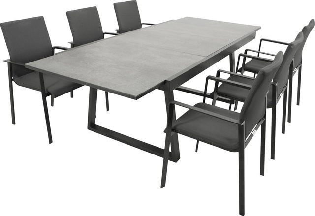 DEGAMO Gartenmöbel Garnitur REIMS 7-teilig aus Alu, Glas und Kunstgewebe in Dunkelgrau - Bild 1