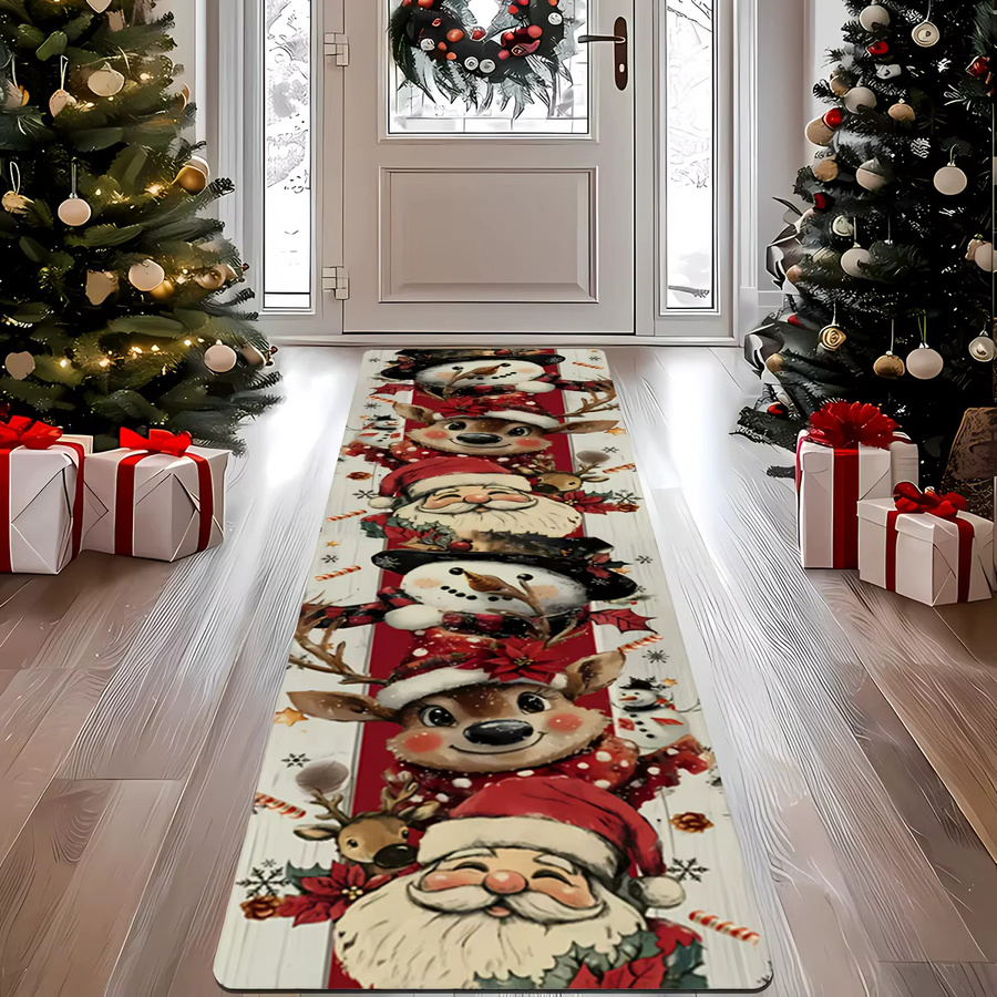 VIKAMA Weihnachtsteppich mit Weihnachtsmann und Rentier, gestreiftes Design, Mehrfarbig, B/T: 150 x 50 cm - Bild 2
