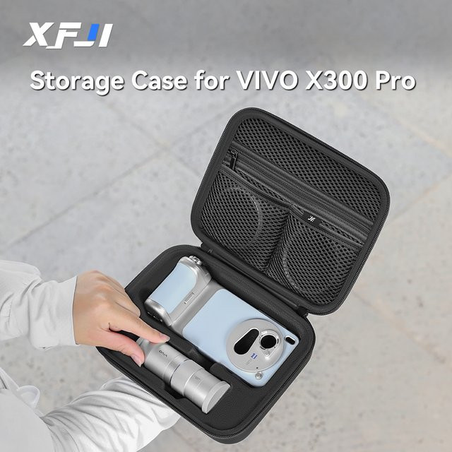 XFJI Aufbewahrungstasche aus PU-Leder in Schwarz, sturzsichere Hartschalen-Handtasche für das VIVO X300 Pro Fotografen-Set-Zubehör - Bild 1