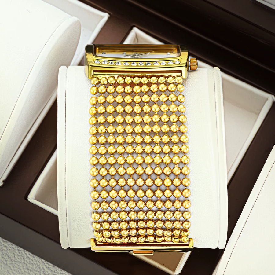 YaLaLu Damenuhr, quadratisch, diamantbesetzt, Quarz, Gold - Bild 2