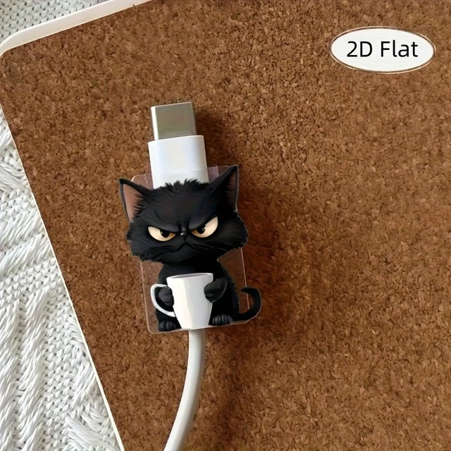 2 Stück Kabelschutz mit 2D-Katzenmuster in Schwarz für Typ-C Ladekabel, kratzfeste Kunststoff-Kabelhülle - Bild 1