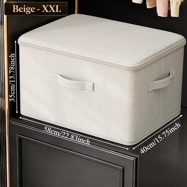 MGB Stapelbare Aufbewahrungsboxen aus Oxford-Gewebe mit Deckel und Griffen, Faltbare Schrank-Organizer-Boxen für Kleidung und Decken, Beige, B/T/H: 58,0 x 35,0 cm - Bild 1