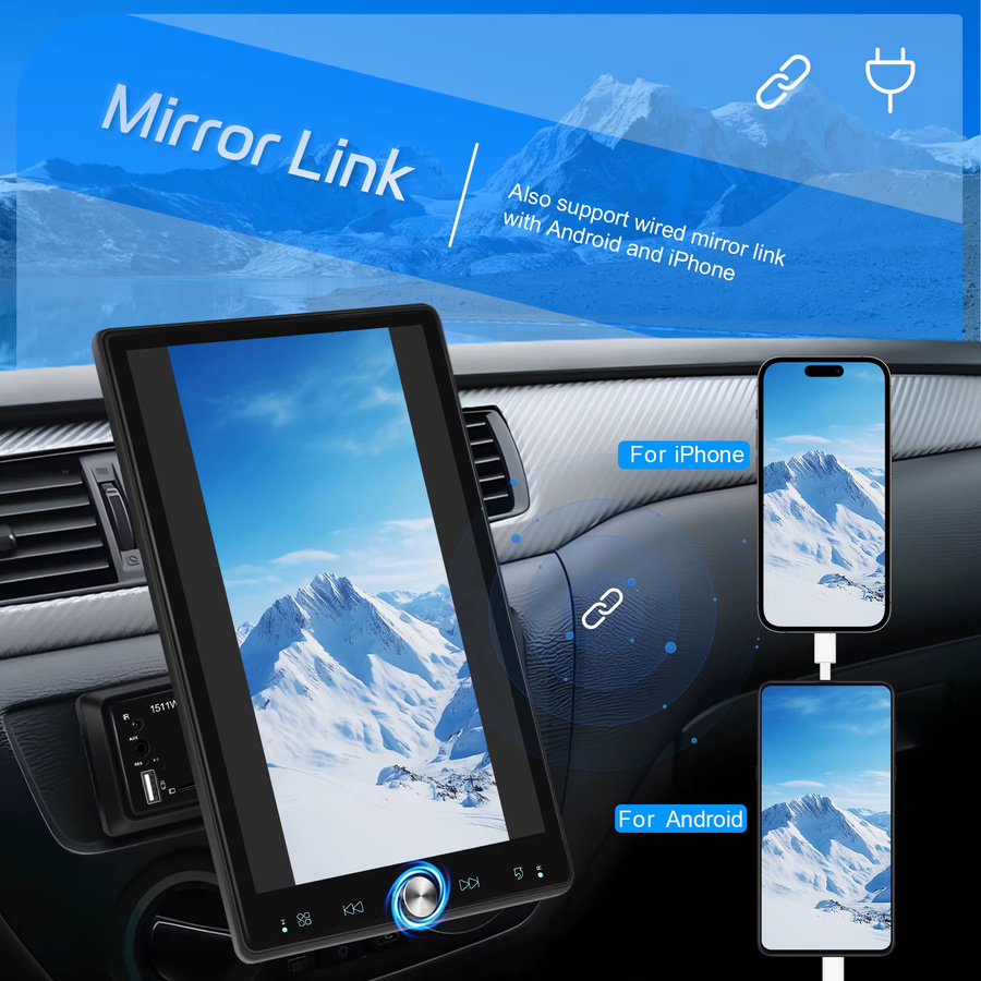 Podofo 10,4 Zoll 1 Din Wireless CarPlay Autoradio mit drehbarem Bildschirm, Android Auto, MP5-Multimedia-Player, Mirrorlink und Bluetooth in Schwarz - Bild 5