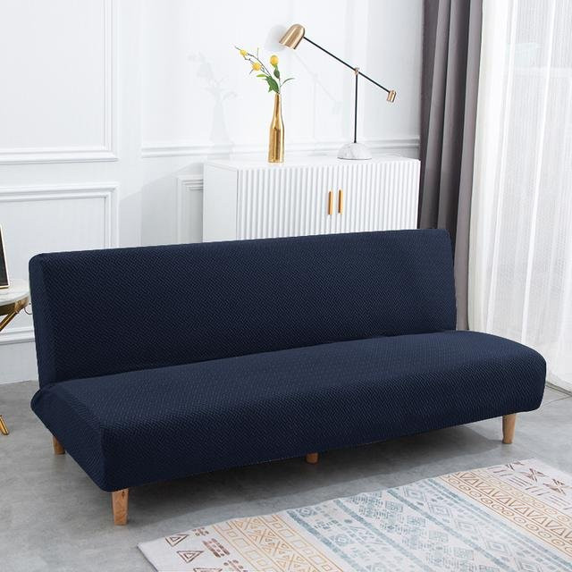 Elastische Jacquard-Schutzhülle für armlose Schlafsofas in Blau - Bild 1