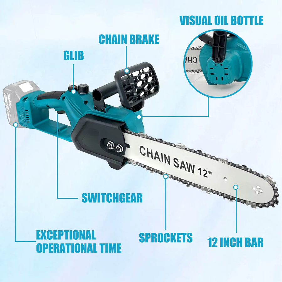 Makita 12-Zoll Akku-Kettensäge 400W Komplettset mit zwei Akkus und Sicherheitszubehör kompatibel mit Makita 18V - Bild 2