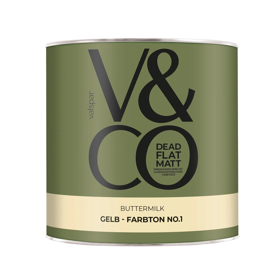 V&CO Premium-Innenfarbe Gelb Farbton 1 Buttermilk Dead Matt Wasserbasiert 2,5 l - Bild 2