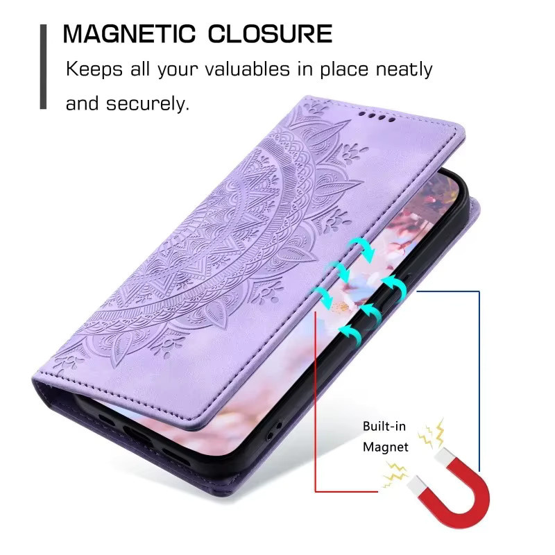 Lederne Brieftasche und Handyhülle mit Kartenhalter für Samsung Galaxy S24 Ultra S23 FE S22 Plus A55 A54 A35 A34 A25 A15 A05 A05S in Purple - Bild 2