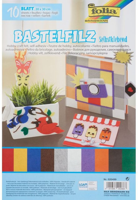 Bastelfilz selbstklebend, 10 Blatt, B: 20 cm, H: 29 cm - Bild 1