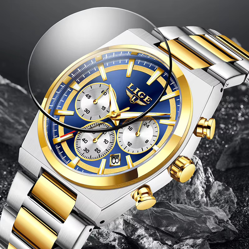 LIGE Armbanduhr Chronograph, Quarz, Edelstahl, Silber, Herren - Bild 4