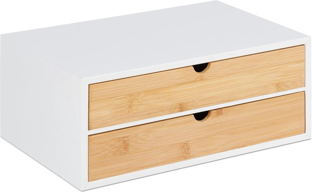 Relaxdays Schubladenbox aus Bambus und MDF in Weiß und Natur mit 2 Fächern, B/T/H: 33 x 14 x 21 cm - Bild 1