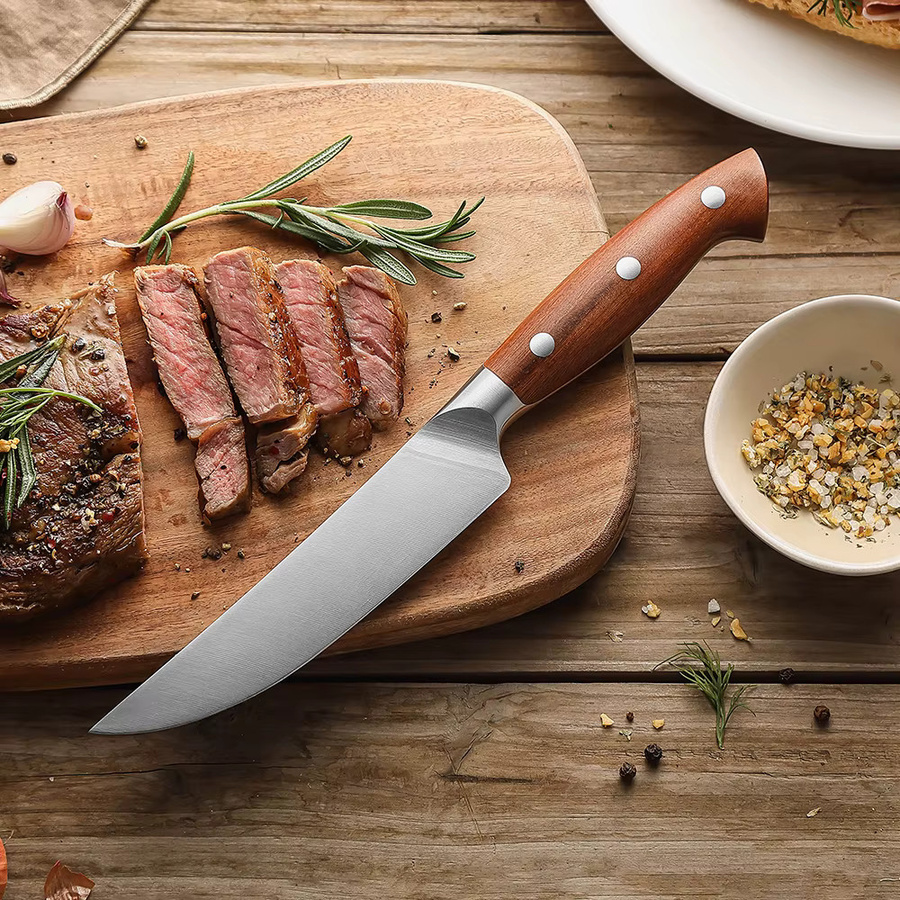 Hezhen Steakmesser aus Edelstahl mit Holzgriff, Silber, Klingenlänge: 12,7 cm - Bild 4