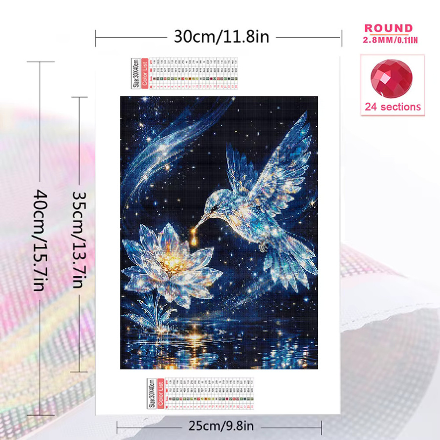 Momoart Diamant-Stickerei DIY Set mit Vogel und Blumen als Mosaik-Kunstwerk in Multicolour, B/H: 30 x 30 cm - Bild 2