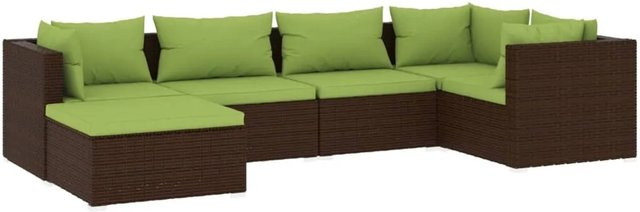 vidaXL 6-teiliges Garten-Lounge-Set aus Poly Rattan in Braun mit Auflagen und Polstern für Terrasse und Garten - Bild 1