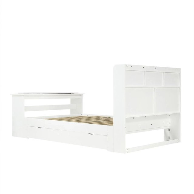 Merax Jugendbett mit Stauraum Regal und Klapptisch in Weiß, B/T/H: 200 x 140 x 147,5 cm - Bild 1