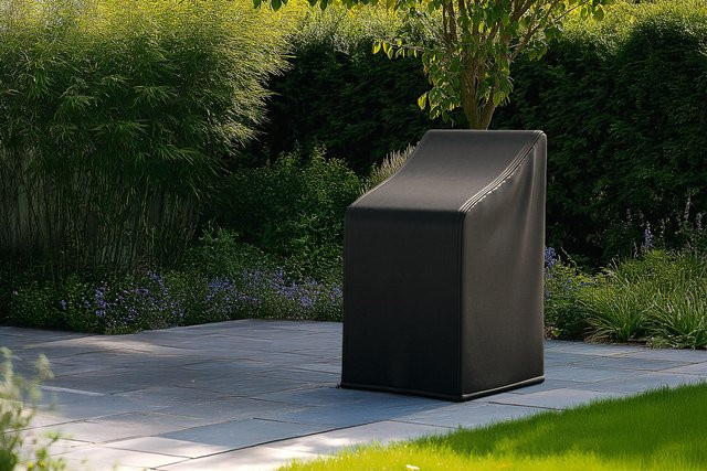 OUTFLEXX Abdeckhaube für Stapelstühle, Schwarz, wasserabweisendes Polyester TPU 420D Ripstop-Gewebe, B/T/H: 75 x 95 x 80/120 cm - Bild 1