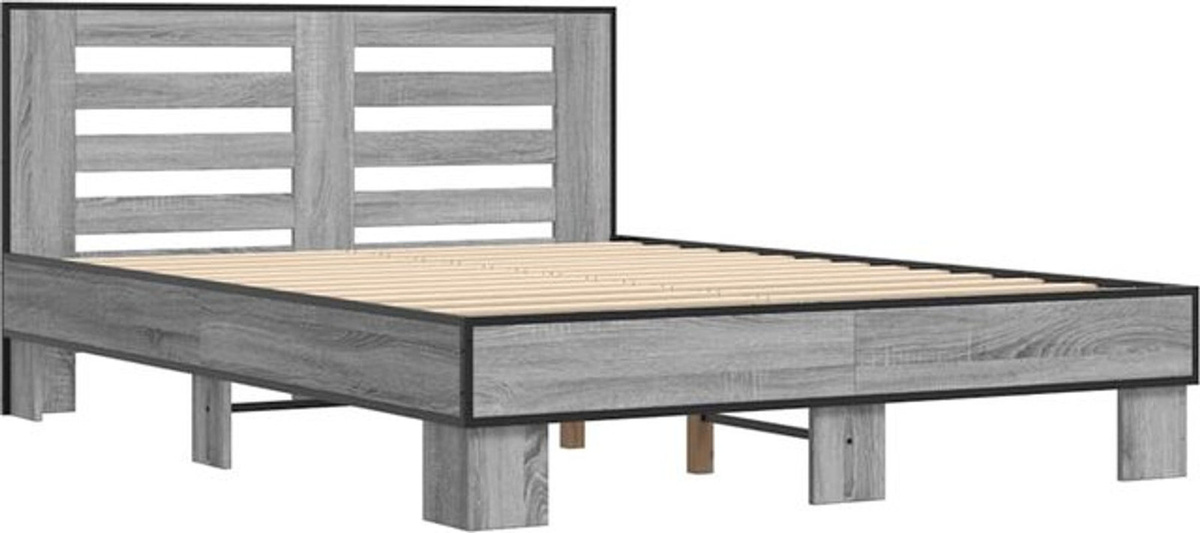Vidaxl Bettgestell Industrial in Grau aus Holzwerkstoff und Metall, B/T/H: 140 x 200 cm - Bild 1