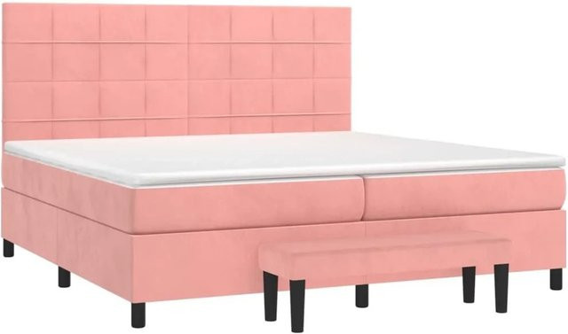 vidaXL Boxspringbett mit Matratze in Rosa, Hybridbett mit Taschenfederkern aus Samt, B/T: 200 x 200 cm - Bild 1