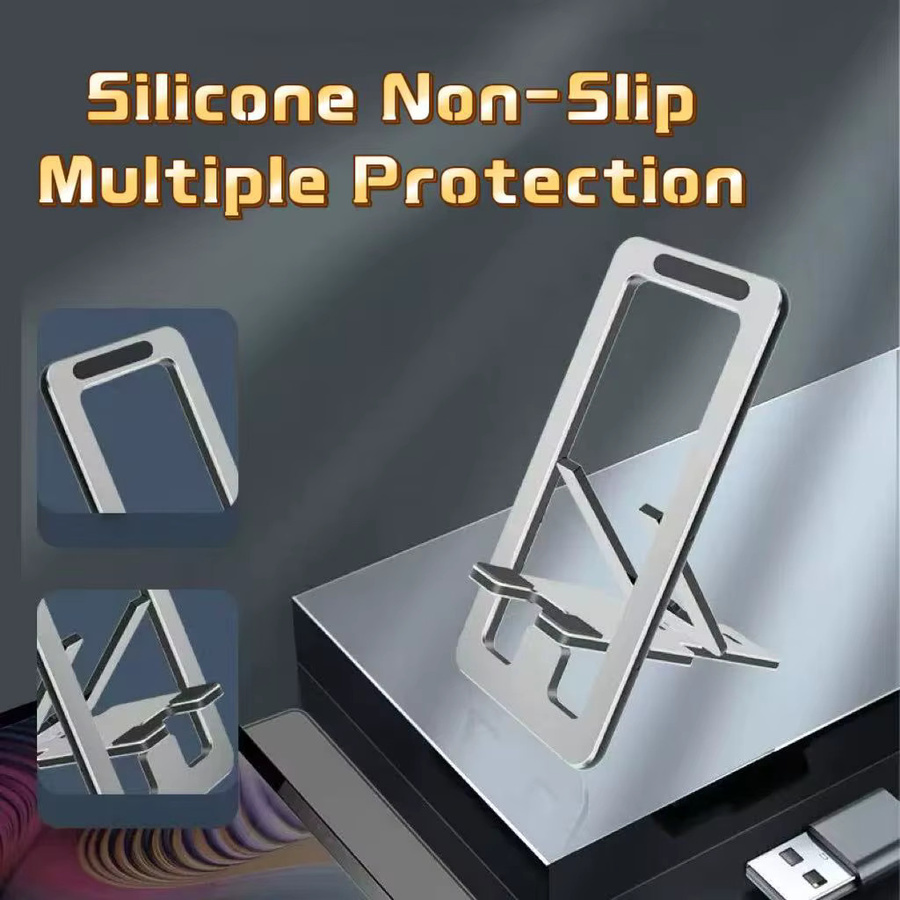 Faltbarer und tragbarer Desktop-Ständer aus Aluminiumlegierung für Telefone und Tablets in Silber - Bild 3