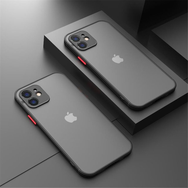 Rui Di Armor Matte Handyhülle für iPhone 11 12 13 14 15 Pro Max Mini X XR XS 7 8 Plus SE Silikon Bumper aus hartem PC in Schwarz und Transparent - Bild 1
