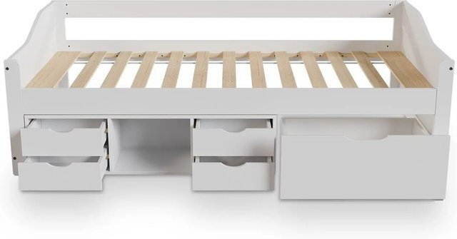Juskys Funktionsbett Nalu Kinderbett aus Kiefernholz mit Schubladen und Lattenrost in Weiß, B/T/H: 90 x 200 x 150 cm - Bild 2