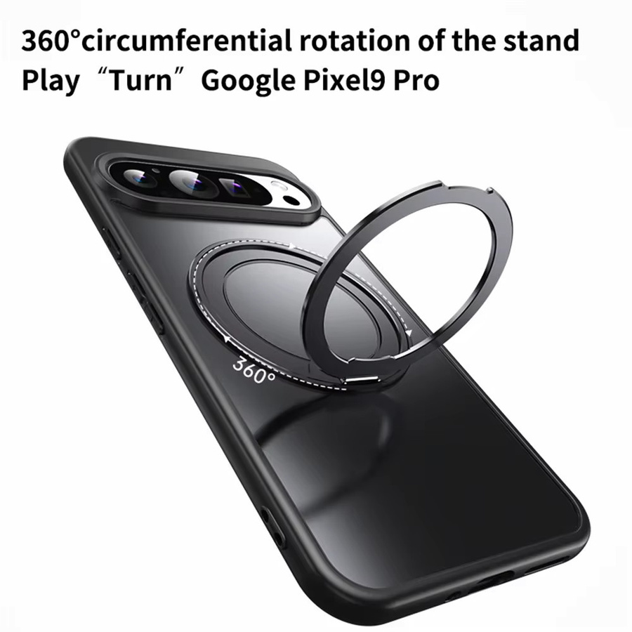 Magnetische Schutzhülle für Google Pixel 11 10 9 Pro XL 8 7 6 Pro 6a mit 360 Grad drehbarem Metallständer und kabelloser Ladefunktion in Schwarz - Bild 3