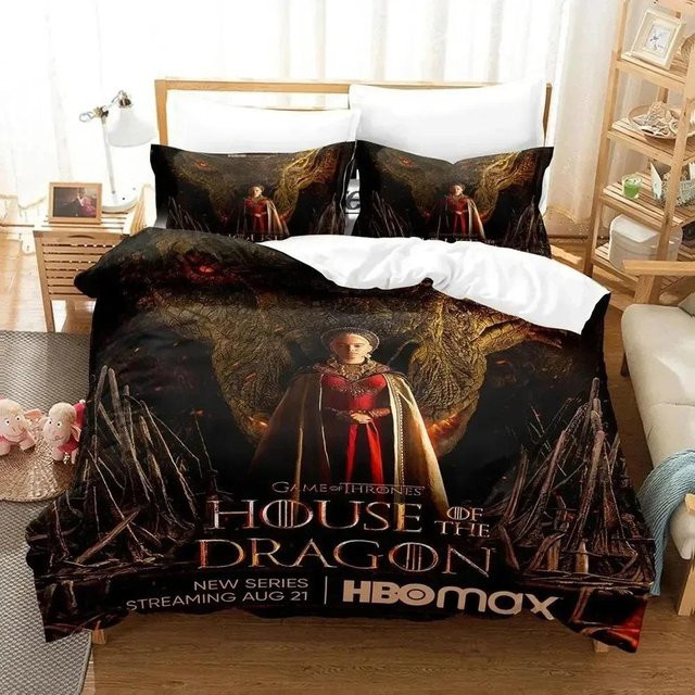 House of the Dragon Bettwäsche-Set mit 3D-Druckmuster für Kinder, Mikrofaser-Polyester, Mehrfarbig, B/H: 135 x 200 cm - Bild 1