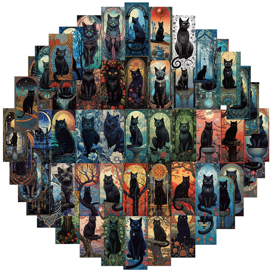 Rspctou Gothic Schwarze Katze Mond Tarot Aufkleber, Vinyl, 10-teiliges Set - Bild 2