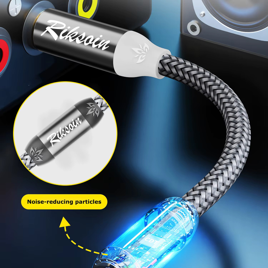 Riksoin 2RCA zu 2RCA Audiokabel mit geräuschunterdrückender Technologie und Nylon-Ummantelung in Grau - Bild 2