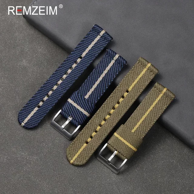 REMZEIM Uhrenarmband Canvas, Blau Grau, Textil/NATO, 20mm 22mm, Unisex - Bild 1
