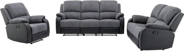 Vente-unique Couchgarnitur Brody in Schwarz und Grau mit 3-Sitzer-Sofa, 2-Sitzer-Sofa und Sessel aus Microfaser und Kunstleder, B/T/H: 202 x 148 x 87 cm
