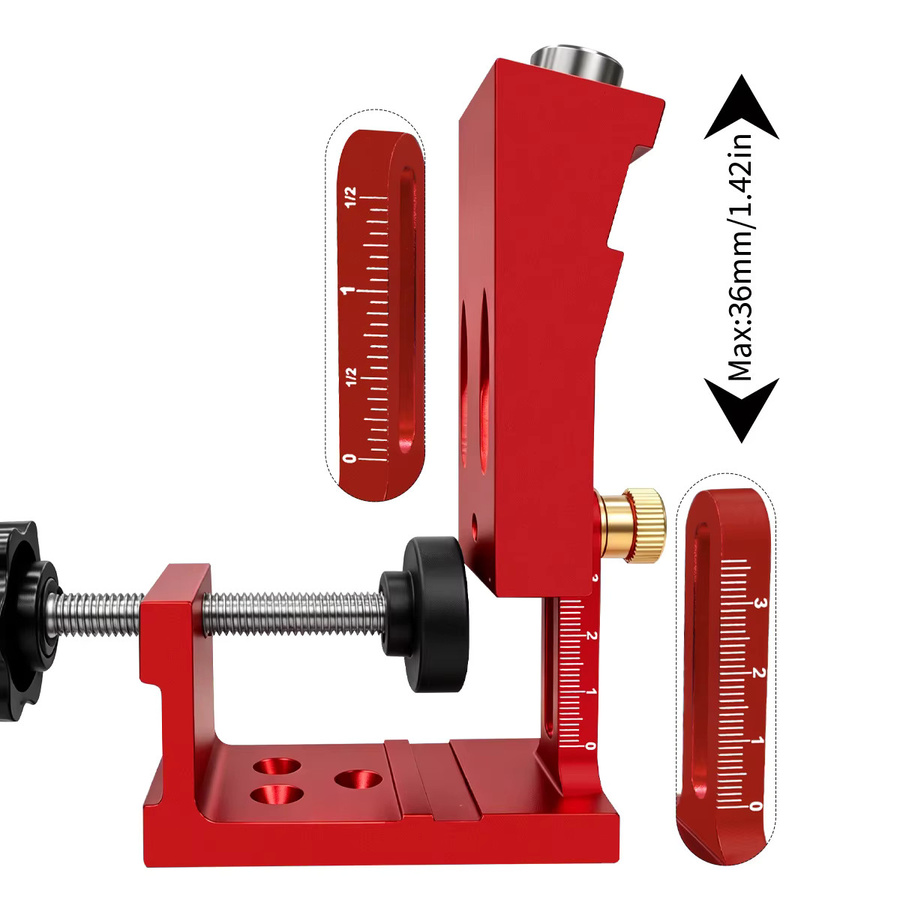 Taschenloch-Bohrvorrichtung aus Aluminiumlegierung mit Stufenbohrer in Rot für die Holzbearbeitung - Bild 4