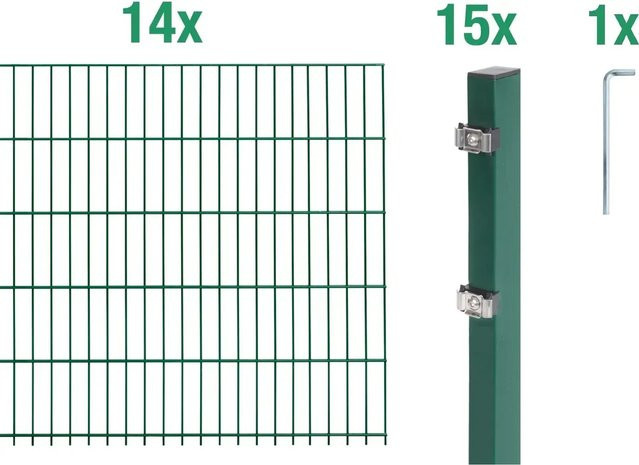 Metallzaun Doppelstabmatte Grund-Set aus Stahl, grün beschichtet, Höhe: 1 m, Breite: 2 m - Bild 1