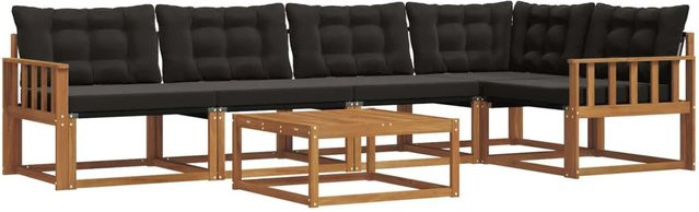 vidaXL Outdoor-Sofagarnitur 6-teilig aus Akazienholz und Textilene in Schwarz und Natur mit Kissen - Bild 1