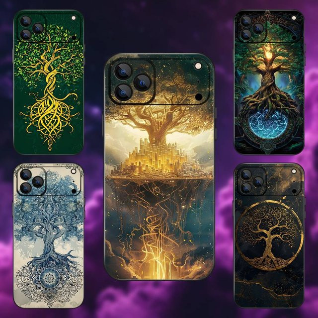 Yggdrasil Baum des Lebens Handyhülle in Schwarz für iPhone 12 bis iPhone 17 Modelle, Soft Case - Bild 1