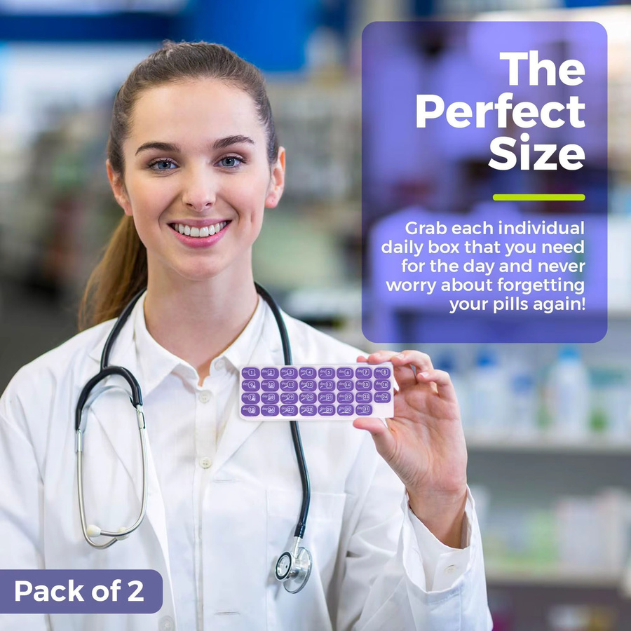 UNTIOR Pillendose Organizer in Tastaturform mit 31 Fächern für wöchentliche und monatliche Einnahme, Farbe: Lila - Bild 5