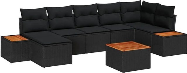 vidaXL Garten-Sofa-Set aus Poly Rattan und Stahl in Schwarz, 8-teiliges L-Shape Set mit Kissen und Tisch - Bild 1
