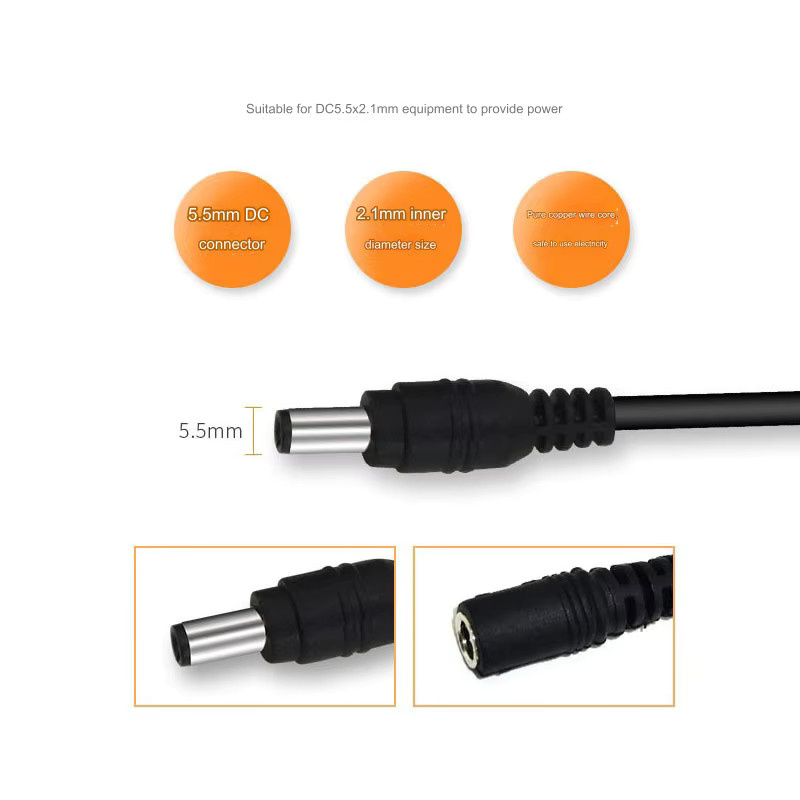 DC12V Stromverlängerungskabel mit 2,1 x 5,5 mm Stecker, männlich zu weiblich, schwarz, für CCTV-Überwachungskameras - Bild 3