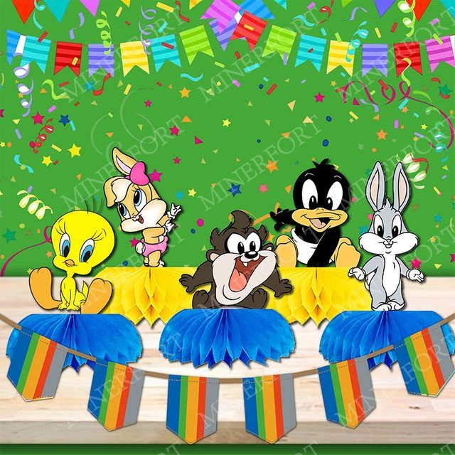 5er Set Looney Tunes Waben-Tischdekoration von Warner Bros. mit Taz, Sylvester und Tweety Bird in Mehrfarbig für Babyparty und Geburtstagsparty - Bild 1