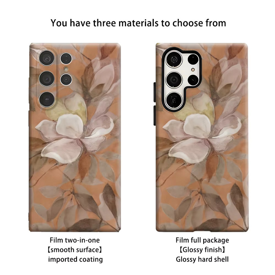 Stoßfeste Doppelschicht Handyhülle mit Blumen-Design für Samsung Galaxy S25 Ultra, S24 und S23 Ultra Plus in Terrakotta - Bild 2