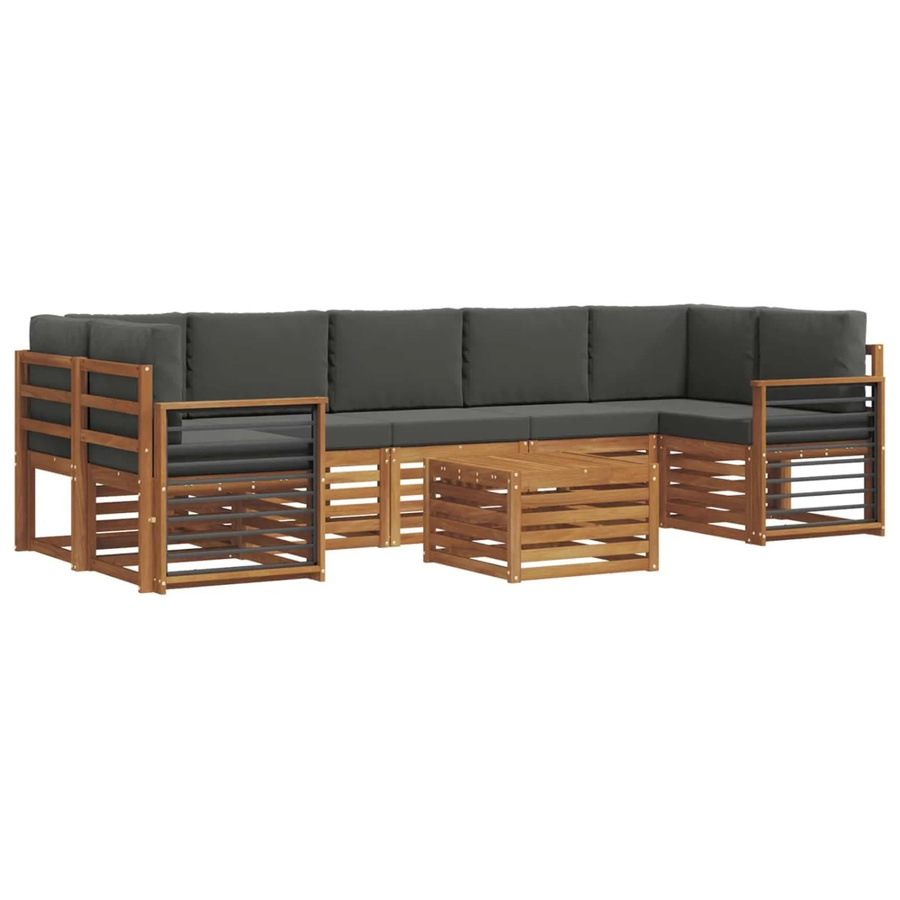 vidaXL Sofagarnitur 8-teilig aus Massivholz Akazie in Natur und Anthrazit mit Polsterung und Armlehnen - Bild 2